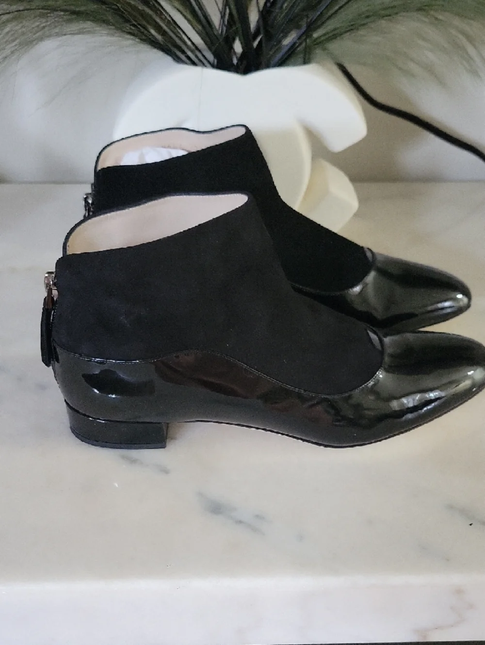 Giorgio Armani Black Patent & Suede Ankle Booties Size 7.5